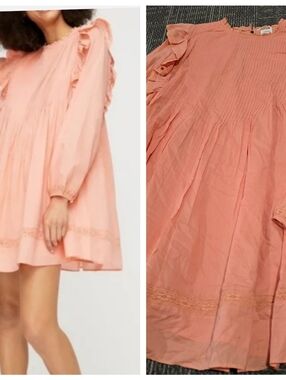 Aritzia Wilfred La Boheme Peach Orange Ruffle Elia Mini Dress Size XS Small